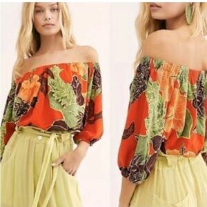 Free People Vibrant Floral Blouse - tropical crop top be worn off shoulder